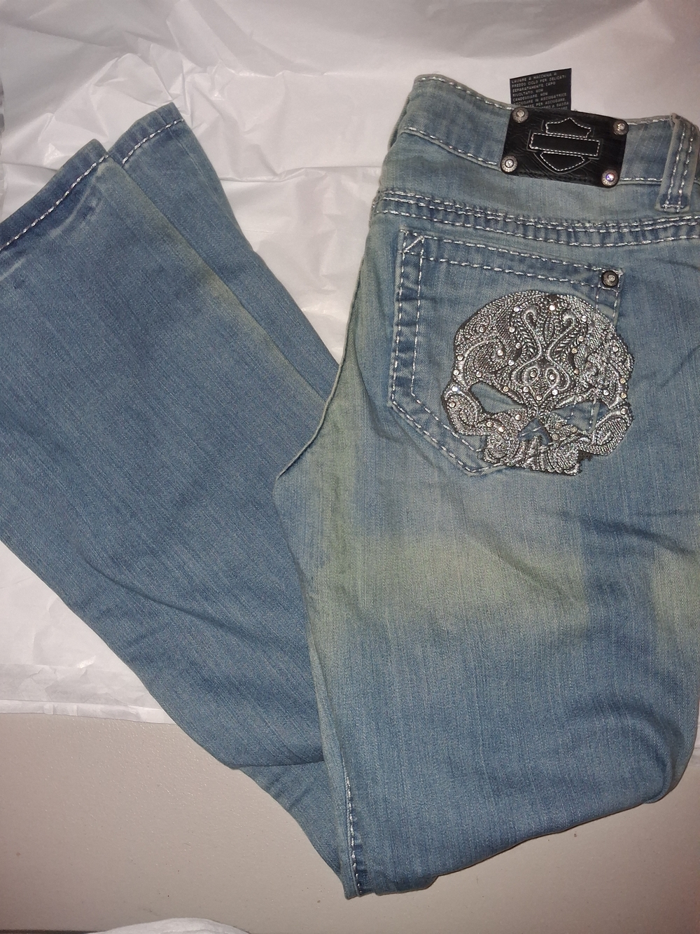 Harley-Davidson Embroidered Skull Rhinestone Jeans